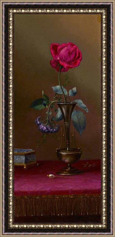 Martin Johnson Heade Red Rose And Heliotrope in a Vase Framed Painting
