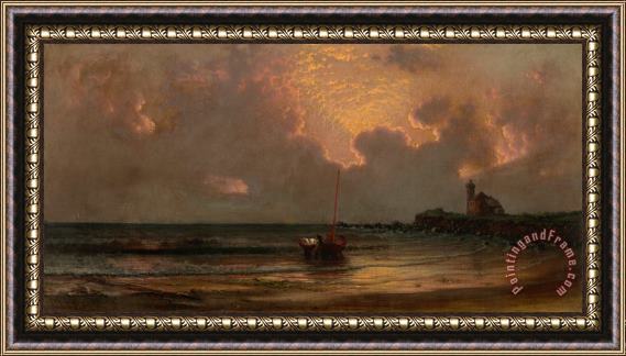 Martin Johnson Heade Sunset at Point Judith Light, 1869 Framed Painting