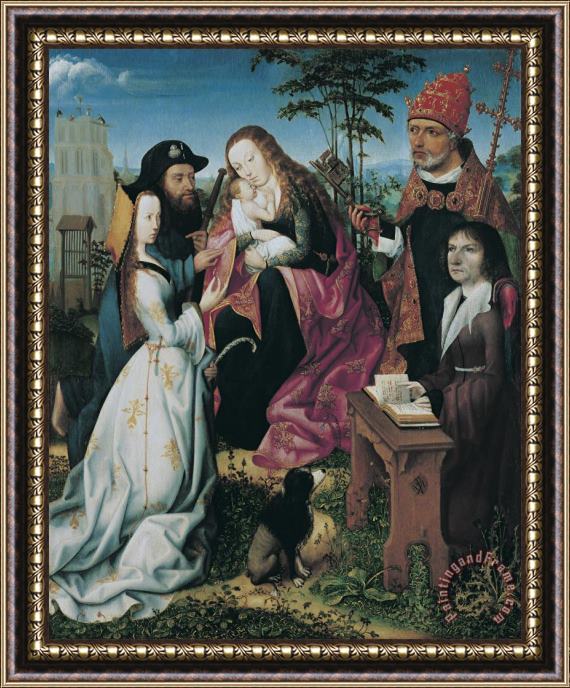 Master of Frankfurt Virgin And Child with Saint James The Pilgrim, Saint Catherine And The Donor with Saint Peter Framed Painting