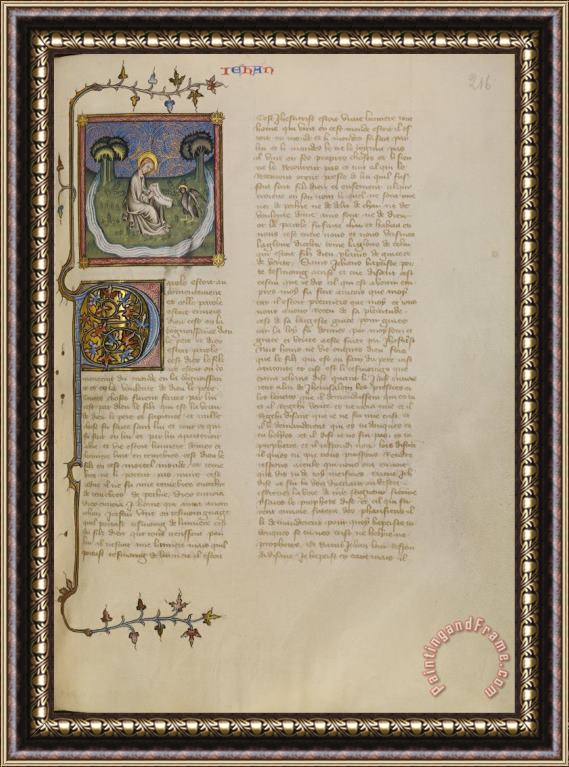 Master of Jean de Mandeville  Saint John on Patmos Framed Print