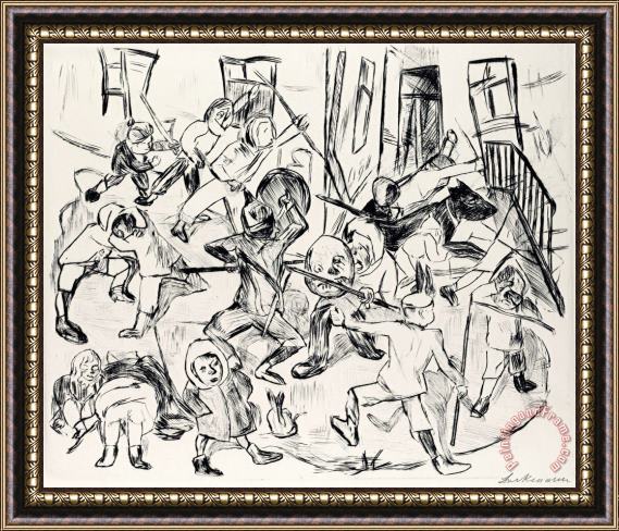 Max Beckmann Playing Children, Broad Format Framed Painting
