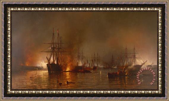 MFH De Haas Farragut's Fleet Passing the Forts Below New Orleans Framed Painting