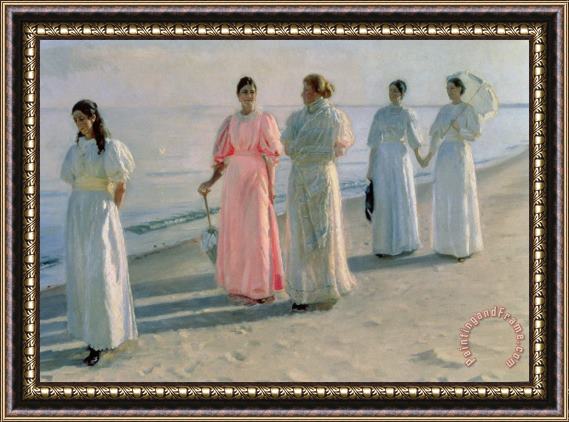 Michael Peter Ancher Promenade on the Beach Framed Print