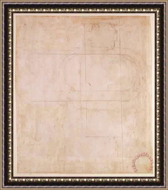Michelangelo Buonarroti Architectural Sketch Pencil on Paper Recto Framed Painting