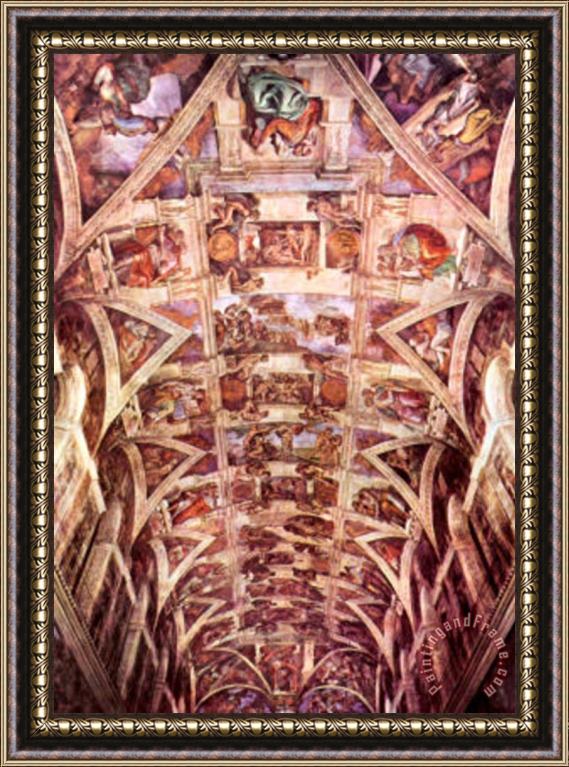 Michelangelo Buonarroti Ceiling Fresco of Creation in The Sistine Chapel General View Art Poster Framed Painting