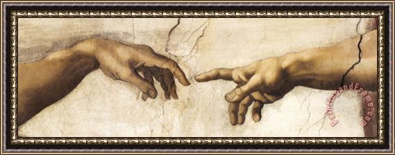 Michelangelo Buonarroti Creation Hands Framed Painting