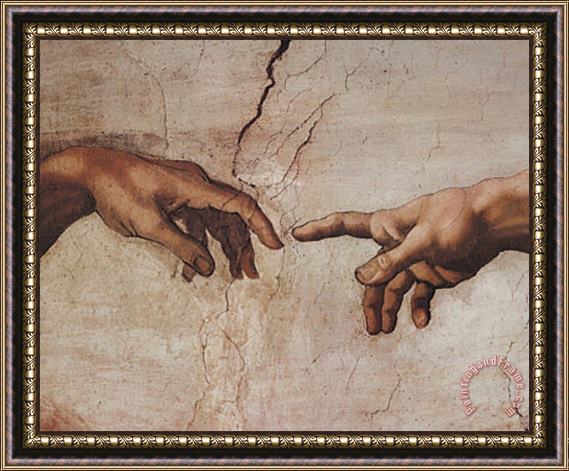Michelangelo Buonarroti Creation of Adam Detail Hands Framed Painting