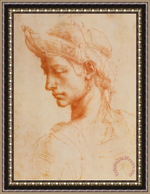Michelangelo Buonarroti Drawing of a Woman Framed Painting