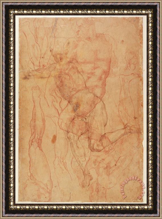 Michelangelo Buonarroti Figure Study Red Chalk on Paper Framed Print
