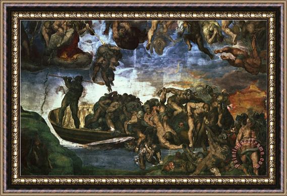 Michelangelo Buonarroti Last Judgement Detail From The Bottom Right Corner Sistine Chapel Framed Painting