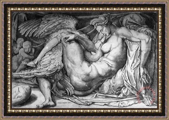 Michelangelo Buonarroti Leda Engraved by Jacobus Bos Boss Or Bossius Born Circa 1520 Framed Painting