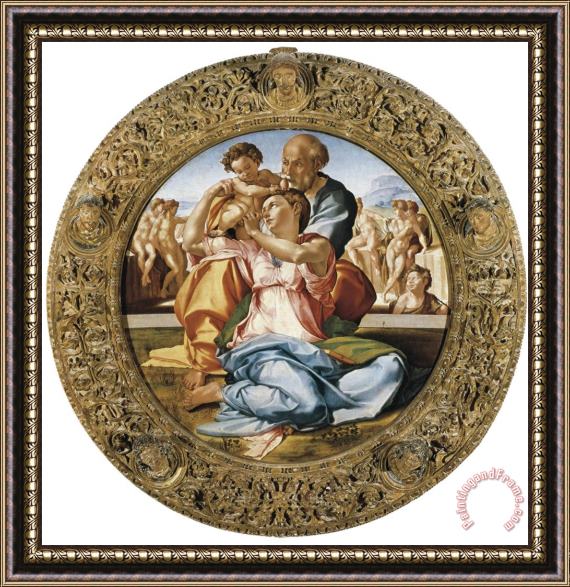 Michelangelo Buonarroti Michelangelo The Holy Family with St Framed Print