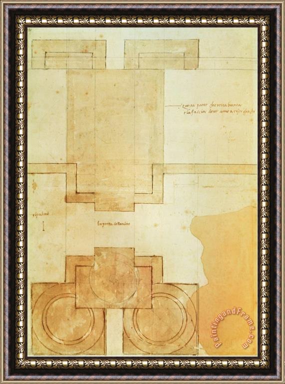 Michelangelo Buonarroti Plan of The Drum of The Cupola of The Church of St Peter S Basilica Framed Painting