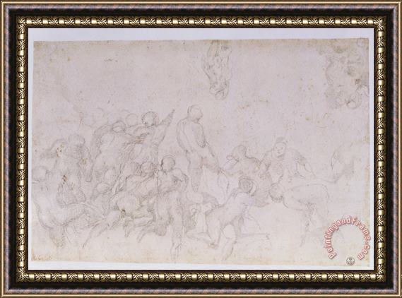 Michelangelo Buonarroti Preparatory Sketch for The Battle of The Cascina And Two Additional Sketches Framed Painting