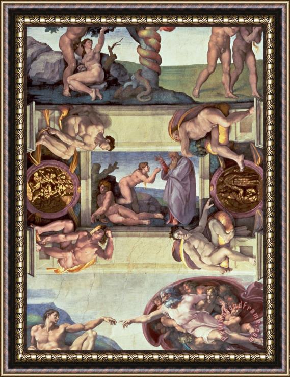 Michelangelo Buonarroti Sistine Chapel Ceiling 1508 12 The Creation of Eve 1510 Post Restoration Framed Painting