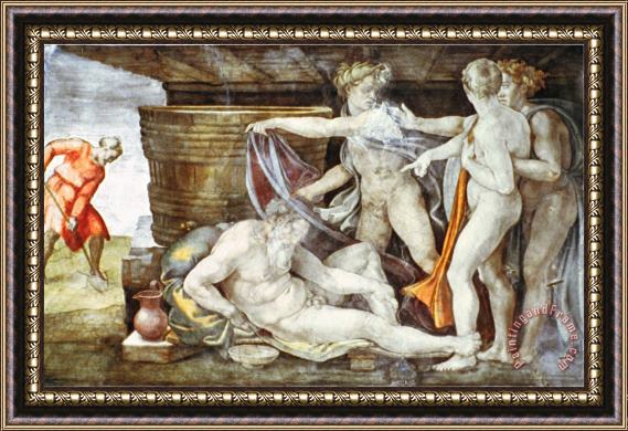 Michelangelo Buonarroti Sistine Chapel Ceiling Drunkenness of Noah Framed Painting
