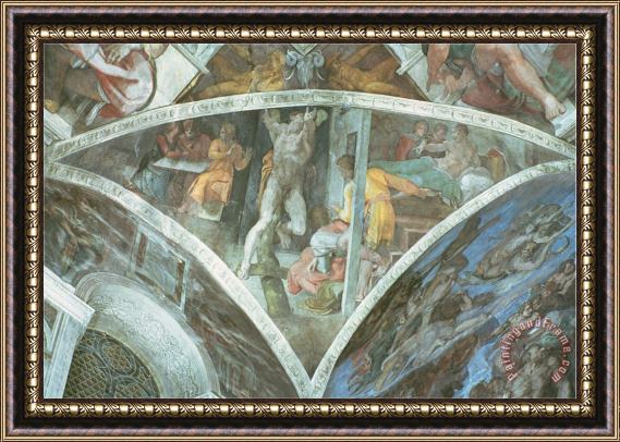 Michelangelo Buonarroti Sistine Chapel Ceiling Haman Spandrel Pre Restoration Framed Painting