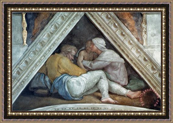 Michelangelo Buonarroti Sistine Chapel Ceiling The Ancestors of Christ Pre Restoration Framed Painting