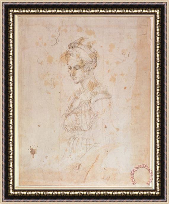 Michelangelo Buonarroti Sketch of a Woman Framed Painting