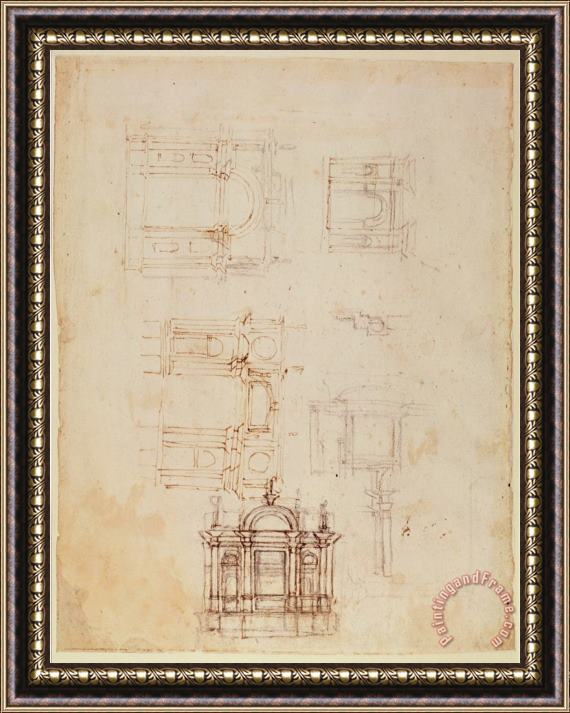 Michelangelo Buonarroti Studies for Architectural Composition in The Form of a Triumphal Arch C 1516 Framed Print