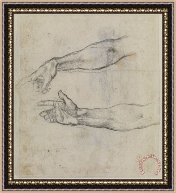 Michelangelo Buonarroti Studies of an Outstretched Arm for The Fresco 'the Drunkenness of Noah' in The Sistine Chapel. Framed Print