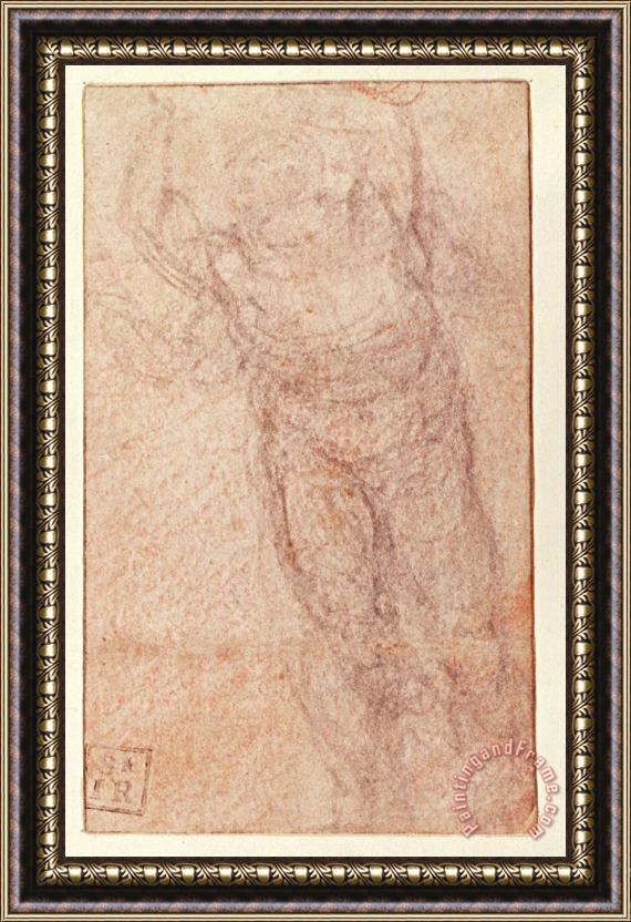 Michelangelo Buonarroti Study for The Resurrection C 1532 34 Red And Black Chalk on Paper Recto Framed Painting
