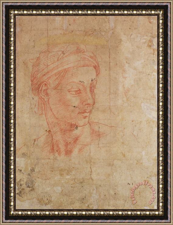 Michelangelo Buonarroti Study of a Head Framed Painting