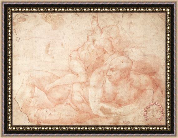 Michelangelo Buonarroti Study of a Male And Female Nude Framed Painting