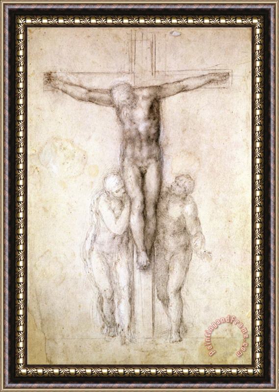 Michelangelo Buonarroti Study of Christ on The Cross Between The Virgin And St John The Evangelist Framed Painting
