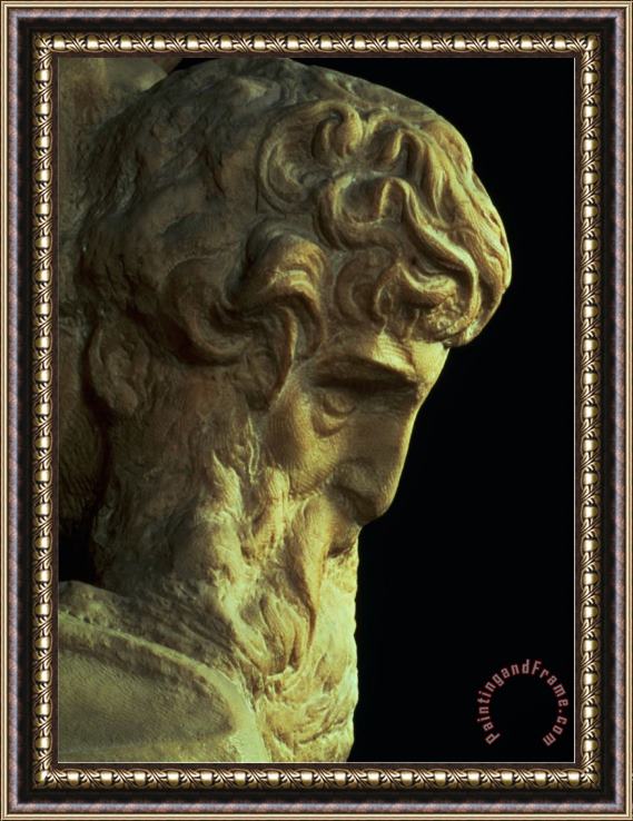 Michelangelo Buonarroti The Genius of Victory Detail of an Unfinished Head 1527 28 Framed Painting