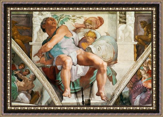 Michelangelo Buonarroti The Sistine Chapel Ceiling Frescos After Restoration The Prophet Jonah Framed Print