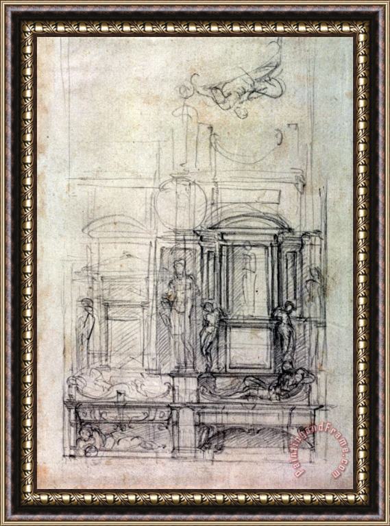 Michelangelo Buonarroti W 26r Design for The Medici Chapel in The Church of San Lorenzo Florence Charcoal Framed Print