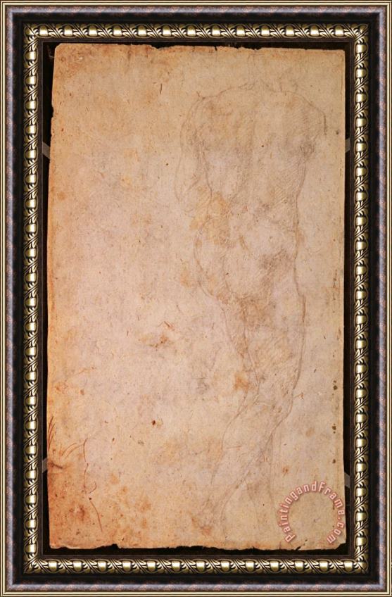 Michelangelo Buonarroti W 48 Sketch of a Standing Male Nude Rear View Framed Print