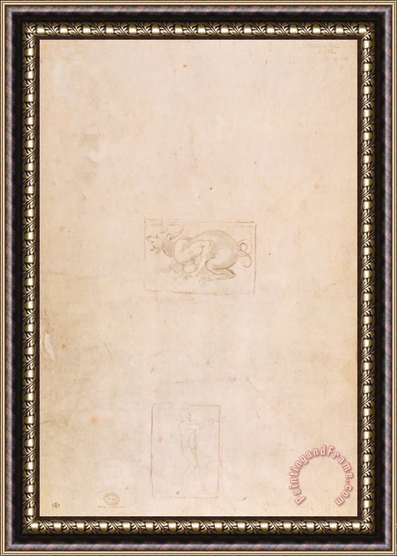 Michelangelo Buonarroti W 54 Study of a Dragon Framed Painting