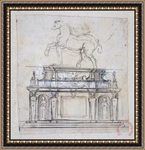 Michelangelo Design for a Statue of Henry II of France on Horseback Framed Painting