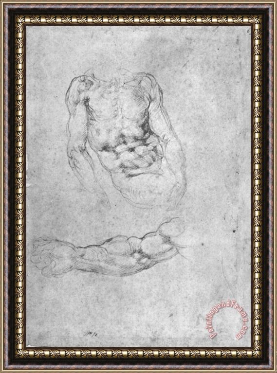 Michelangelo Studies for Pieta Or The Last Judgement Framed Painting