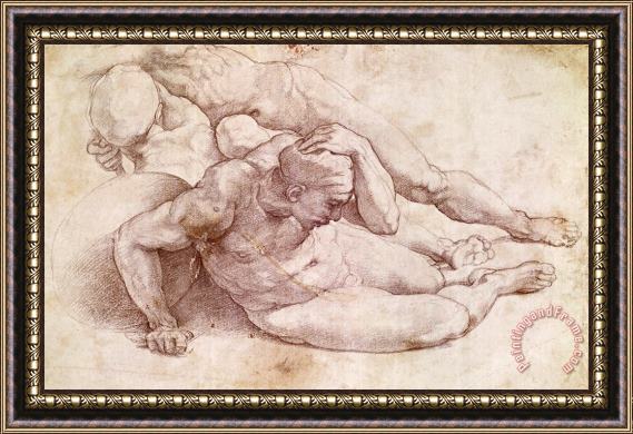 Michelangelo Study of Three Male Figures Framed Painting