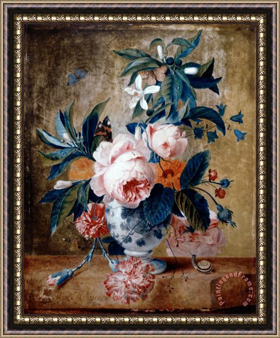 Michiel Van Huysum A Delft Vase with Flowers Framed Print