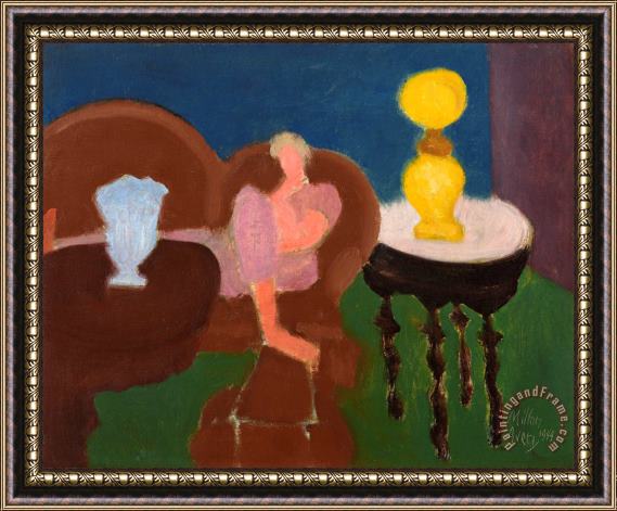 Milton Avery Interior with Yellow Lamp, 1949 Framed Painting