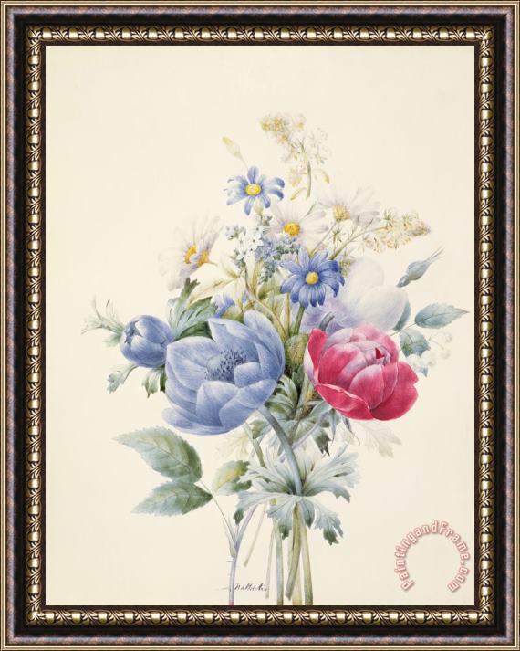 Nathalie d Esmenard A Rose Anemone Mignonette and Daisies Framed Print