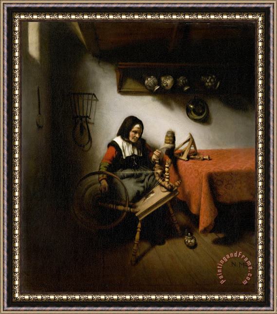 Nicolaes Maes Old Woman Spinning Framed Painting