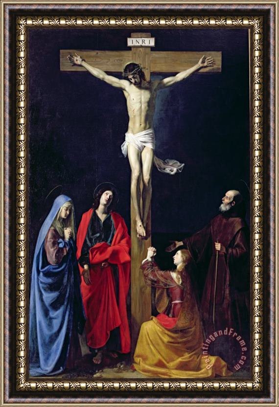 Nicolas Tournier Christ on the Cross with the Virgin Mary Magdalene St John and St Francis of Paola Framed Print