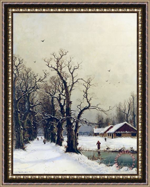 Nils Hans Christiansen Winter scene Framed Painting