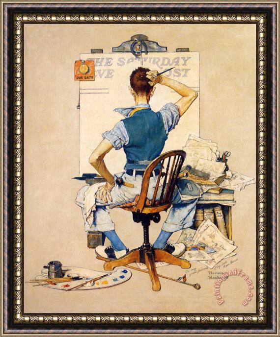 Norman Rockwell Artist Facing Blank Canvas Framed Painting