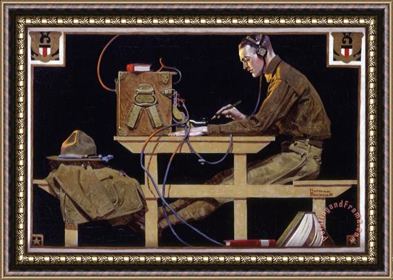 Norman Rockwell U.s. Army Teaches a Trade (g.i. Telegrapher) 1919 Framed Painting