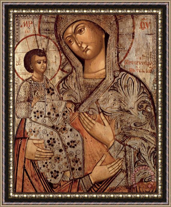 Novgorod School Icon Of The Blessed Virgin With Three Hands Framed Print