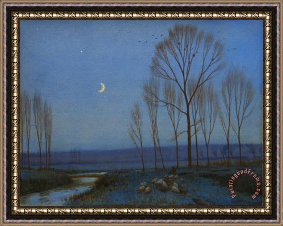 OB Morgan Shepherd and Sheep at Moonlight Framed Painting