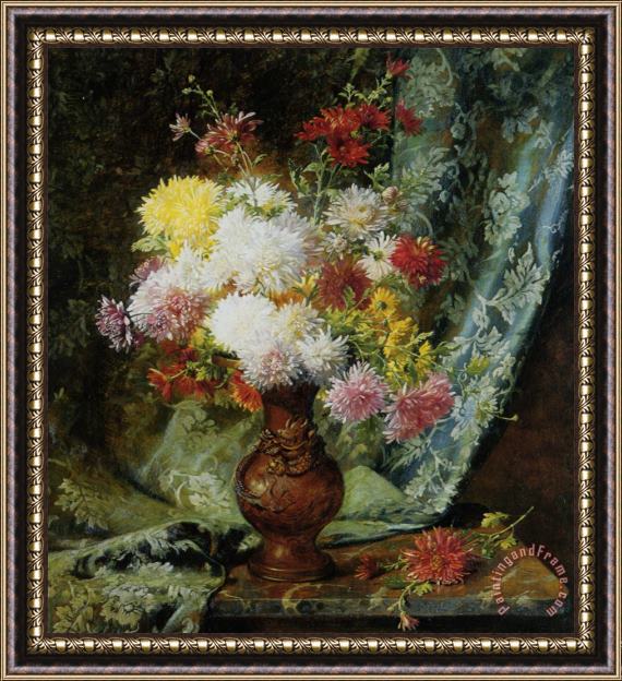 Olaf August Hermansen Still Life with Daises in Japanese Vase Framed Painting