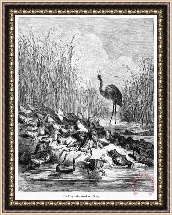 Others Aesop: Crane And Frogs Framed Painting