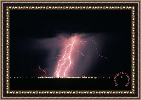 Others Arizona Lightning Over City Lights Framed Print